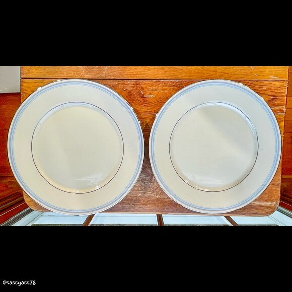▪️VTG▪️LENOX▪️3 Piece Setting BRADFORD Blue Gray Band Platinum Trim Ivory China - Picture 3 of 7